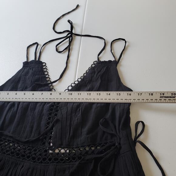 Mango Dress Women Large Black Sleeveless Crochet Waist Witch Whimsigoth Festival - Picture 7 of 10